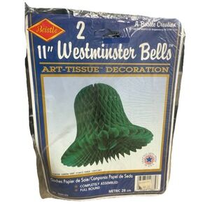 Beistle Westminster Bells (2) Honeycomb Hunter Green 11" Party Decor 80s Vtg NEW